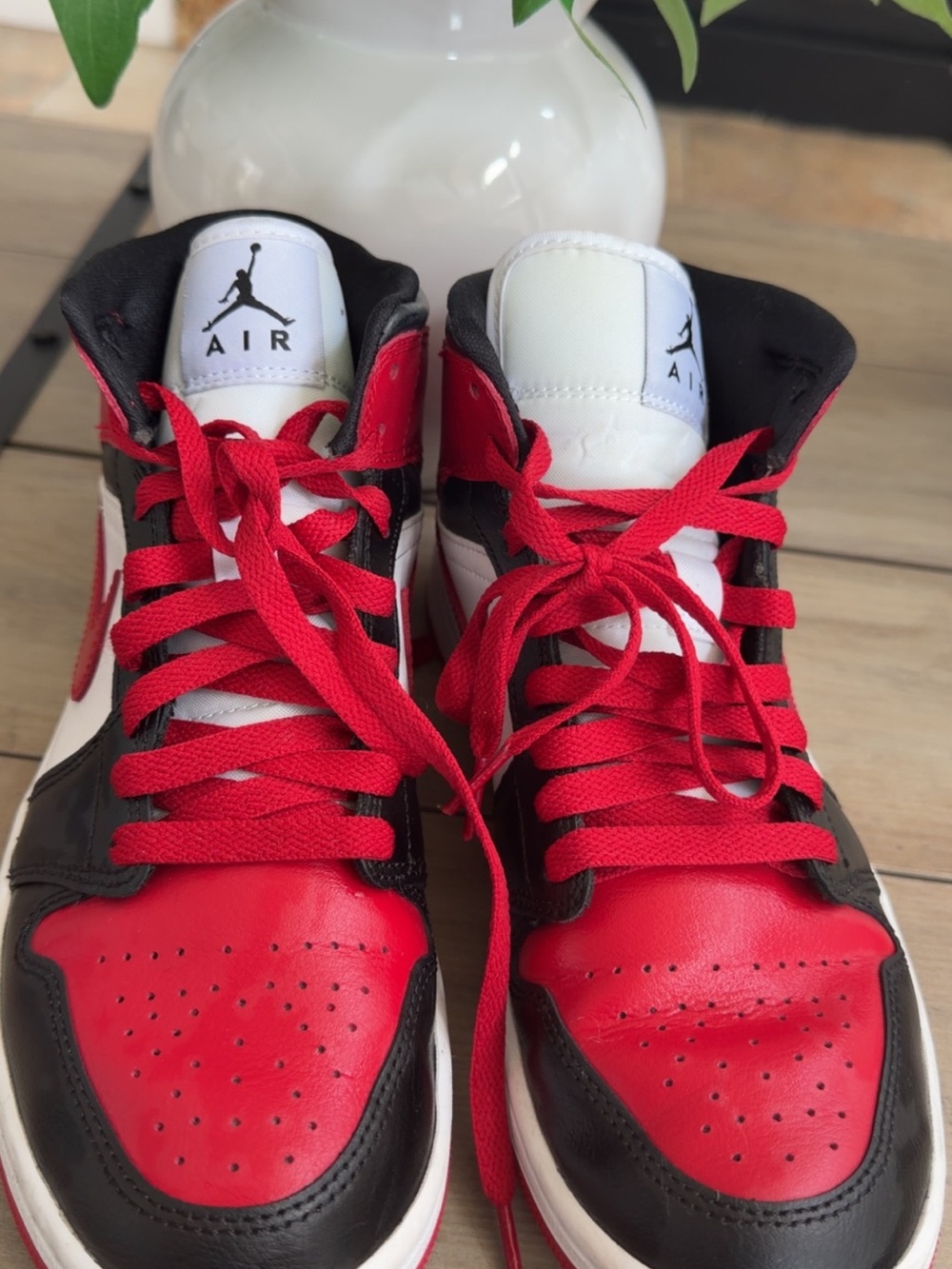 Nike Air Jordan 1 High - Red, Black & White Laced Pair